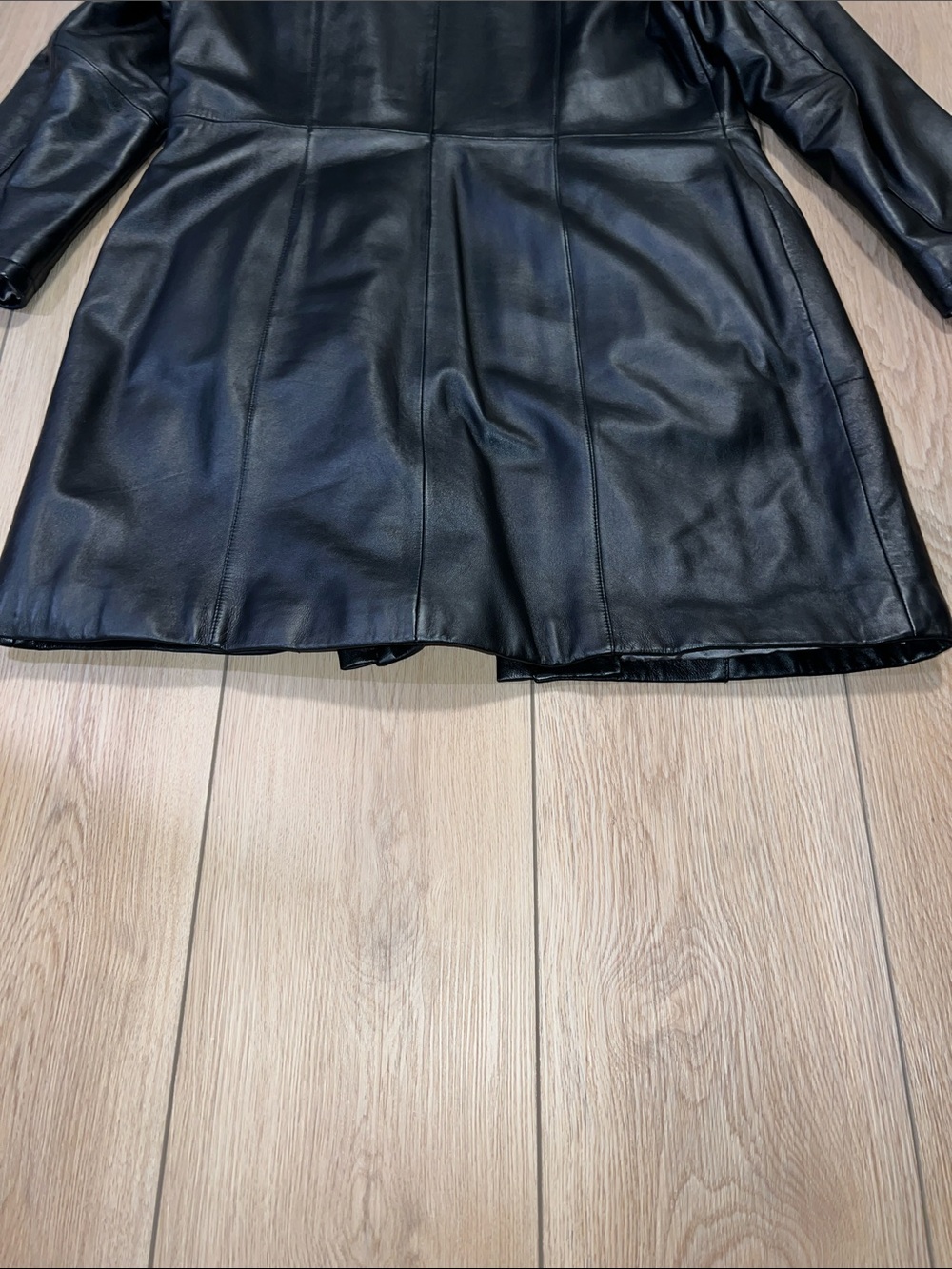 Danier Black Leather Coat with Plush Rabbit Fur Collar - Picture 8 of 15